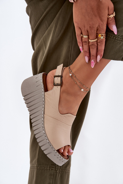 Women's Sandals Made Of Natural Leather On Wedge Artiker Beige 56C0957