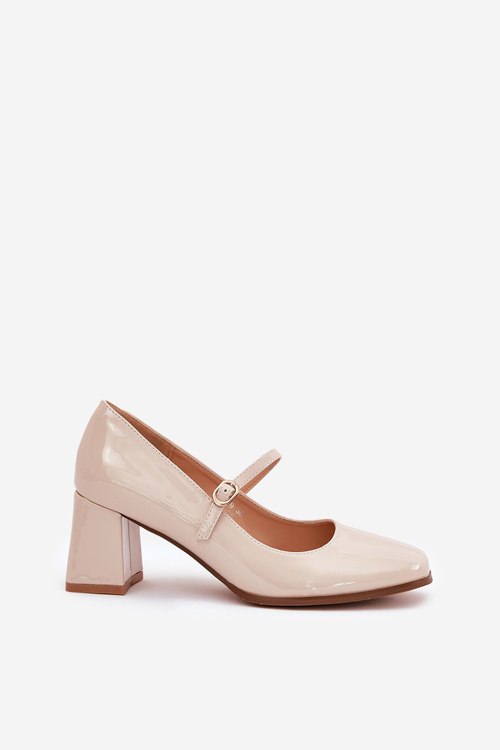 Lacquered high heels with strap and buckle beige Tammirea
