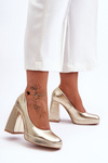 Leather Pumps On Massive Heel Gold Rosalia
