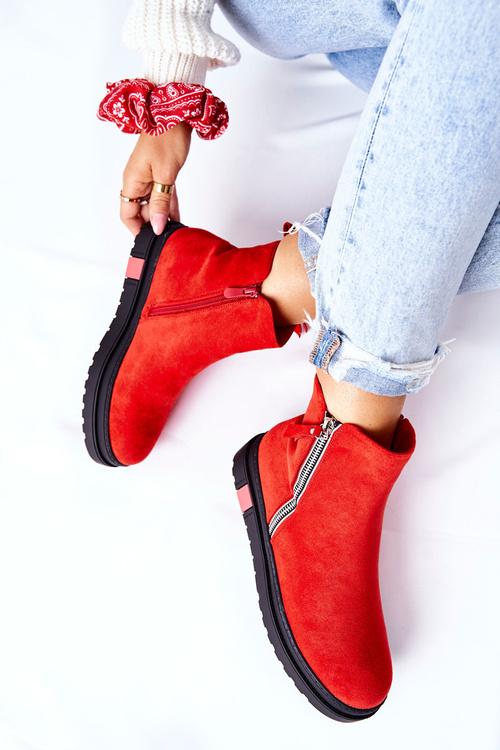 Platform Suede Lace-up Booties Red Nessa