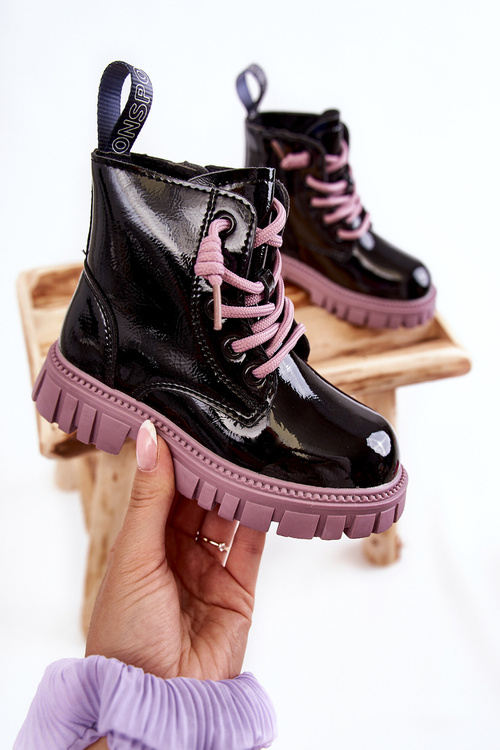 Lacquered Warm Boots Black and purple Heidi