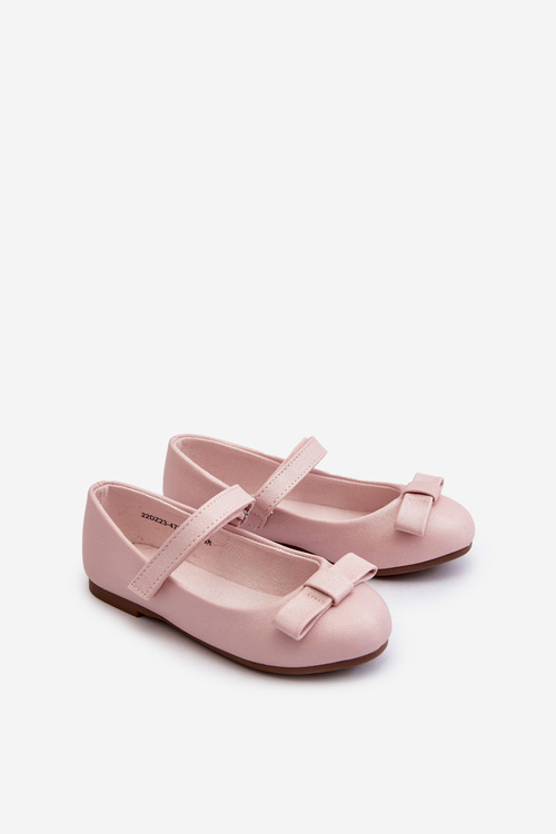 Shiny Children's Ballerina Flats With Bow Velcro Pink Fiorelle