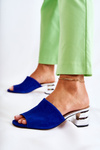 Women's Suede Slippers On Heel Navy Blue Perry