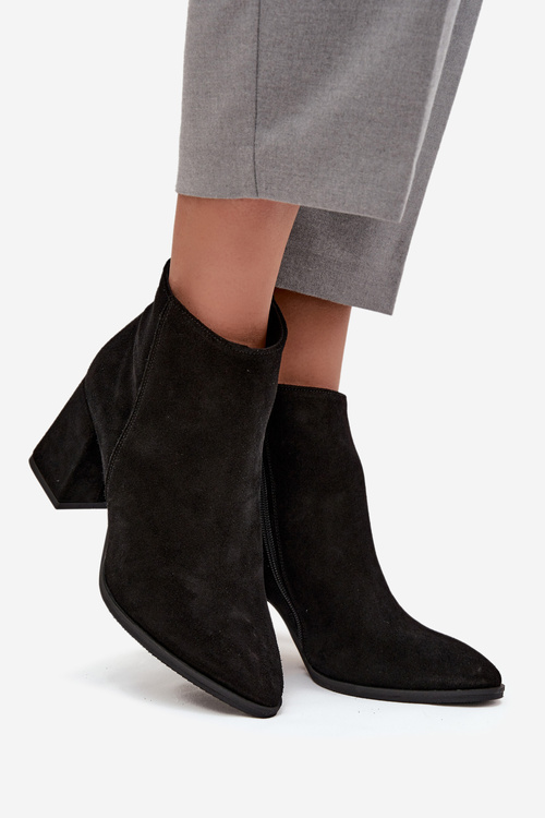 Black Leather Ankle Boots with Block Heel Lined Zazoo 3128