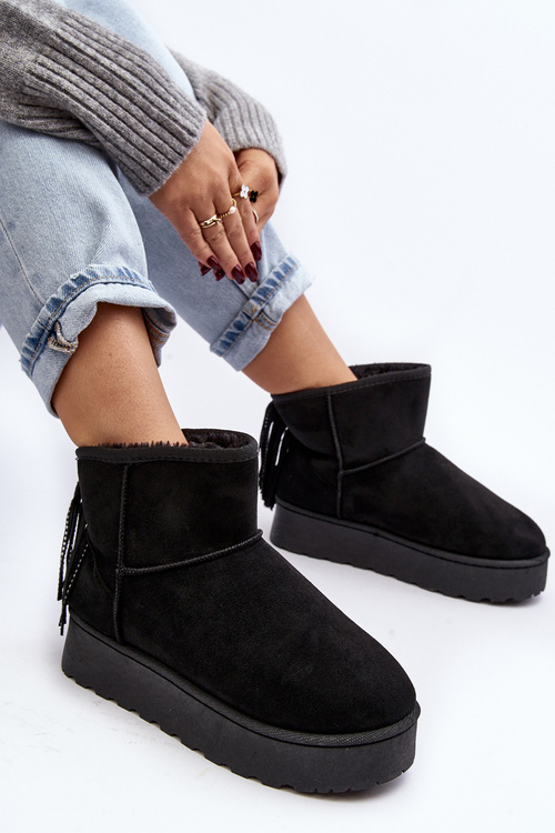 Women's Snow Boots with Chunky Platform and Fringes Black Lirico