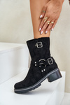 Women's Low Heel Boots With Buckles Black Zudra