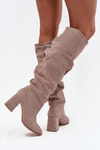 Wrinkled Boots Made of Natural Suede on Heel Lined Zazoo 4228 Beige