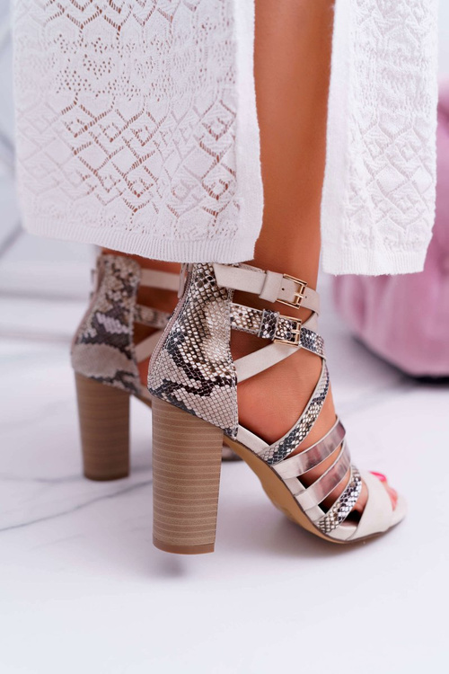 Damskie Sandały Na Słupku Eleganckie Z Paskami Beżowe Villey