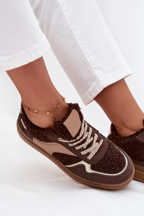 Women's Platform Sneakers with Sheepskin Brown Frelina