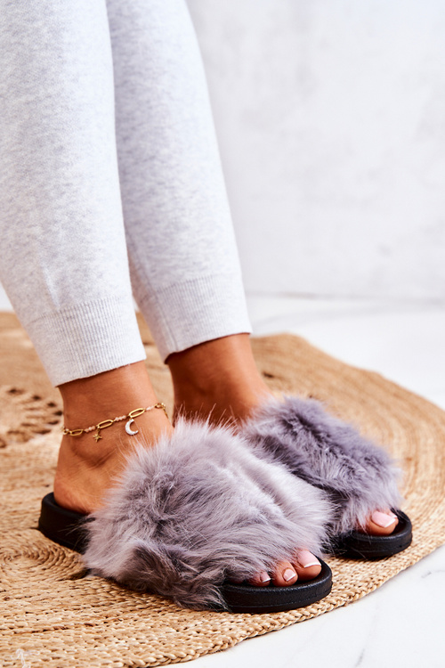 Slippers With Fur Rubber Grey Pollie