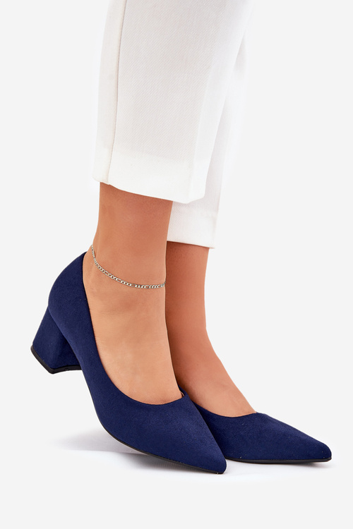 Ladies Pumps With Pointed Toes On A Heel Dark Blue Merinette