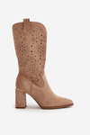 Lace-up Women's Ankle Boots with Pointed Toes in Dark Beige Faux Suede Nevithra