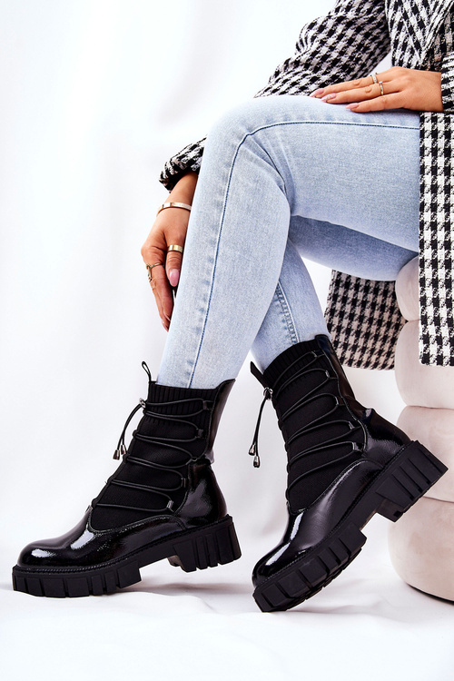 Laquered Worker boots with sock Black Connor