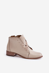 Leather Ankle Boots With Flat Heel Beige Zazoo 2964