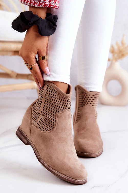 Suede Women's Boots Hidden Wedge Beige Solene