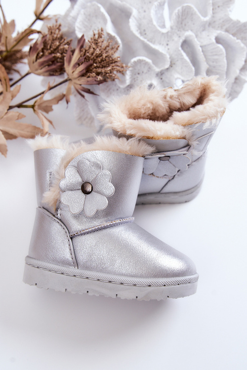 Children's Snow Boots With Flower Silver Bianca