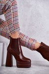 Women's Leather Boots On A Massive Heel Brown Jones