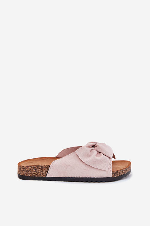 Ladies sandals on cork sole with bow light pink Seressa