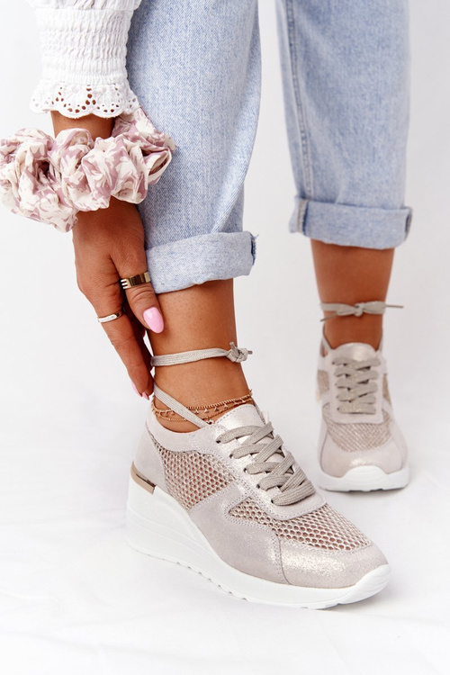 Leather Mesh Wedge Sneakers S.Barski Gold