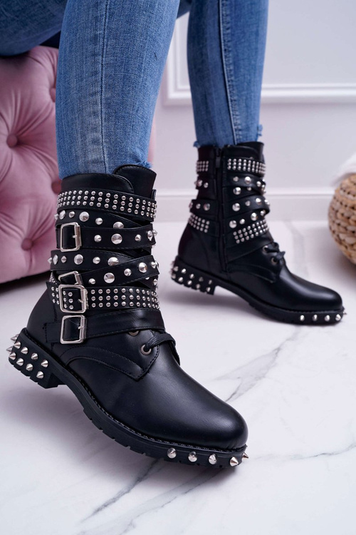 Women's Spike Rivet Boots Black Verona