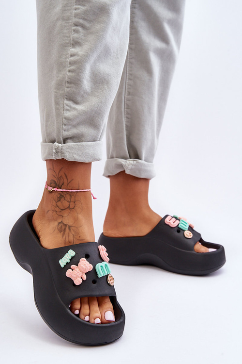 Women's Soft Foam Slippers With Ornaments Black Lorie