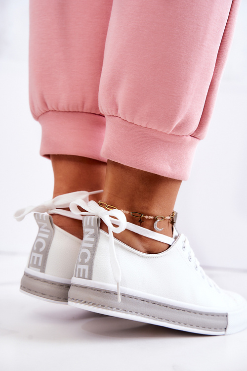 Women's Leather Sneakers White and Grey Mikayla