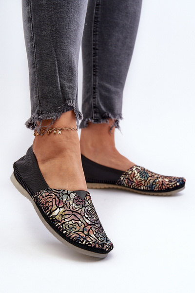 Baleriny Damskie Skóra Czarne Maciejka 1930B-01