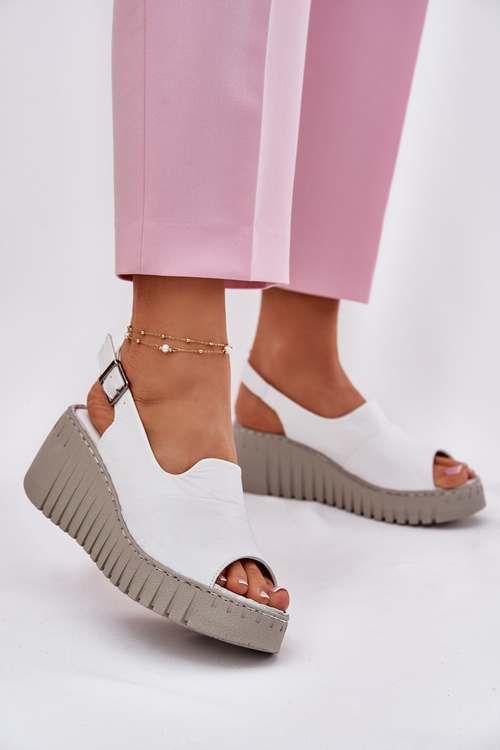 Women's Sandals Made Of Natural Leather On Wedge White Artiker 54C0786