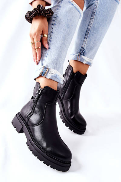 Women's Flat Boots With Sliders Black Silvan