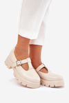 Women's Loafers With Buckle On Platform And Flat Heel Beige Venda