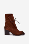 Leather Suede Women's Ankle Boots on Heel Zazoo 1151 Brown