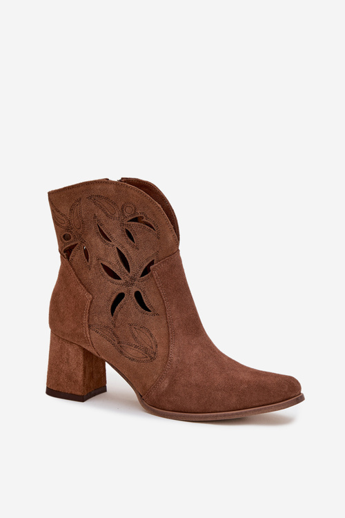 Suede Perforated Women's Ankle Boots on Heel Zazoo 3647 Brown