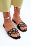 Women's Eco Leather Flat Heel Black Sandals Moldela