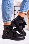 Women's Insulated Boots With Buckles And Ribbon Black Special