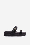 Womens Platform Slippers With Golden Buckles Black Wernone
