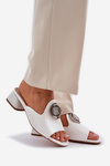 Elegant Women's Slippers On Low Heel With Decoration White Feledis