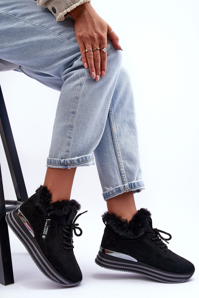 Buty Sportowe Platforma Futerko Czarne Jamarie