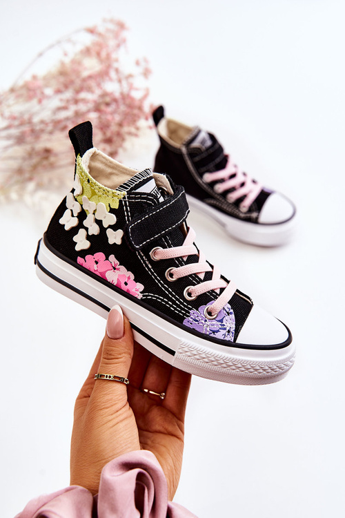 High-top Children's Fabric Sneakers Print Black Dorry