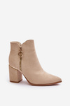 Women's Heeled Ankle Boots With Pointed Toes Eco Suede Insulated Beige Raisha