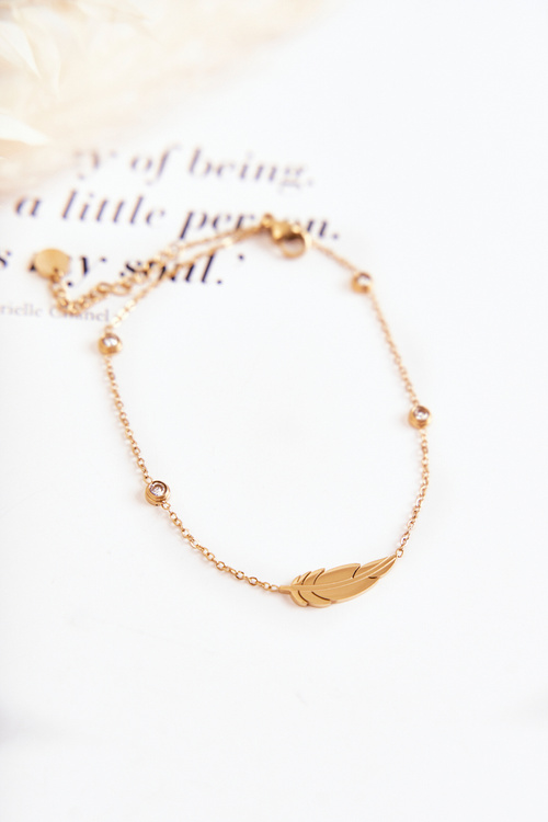 Leg Bracelet With Cubic Zirconia And A Feather Gold