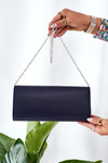 Elegant Clutch Bag With Chain Dark Blue