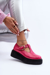 Zazoo 20102 Stylish Patent Leather Loafers on Chunky Platform Fuchsia