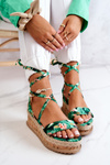 Sandałki Espadryle Wiązane Koturn Zielone Kwiaty Roxanne