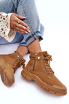Botki Trapery Damskie Ocieplane Zamsz Camel NB607