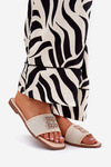 Elegant Women's Slippers With Decoration On Flat Heel Beige Lovehia