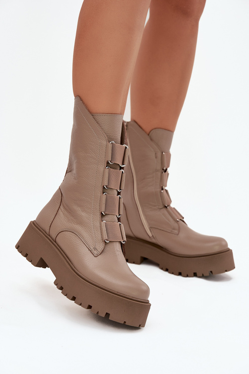 Women's ankle boots made of genuine leather on platform Zazoo 3795 beige
