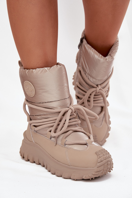 Leather Snow Boots On Platform Lee Cooper LCJ-25-12-3663 Beige-Golden