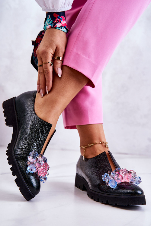 Półbuty Skórzane Z Ozdobą Ciemnozielone Cindy