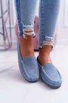 Women's Moccasins Suede Leather Blue Tenzion
