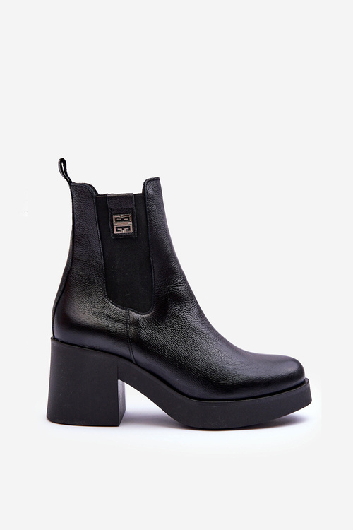 Leather Women's Boots On Heel Black Kodra